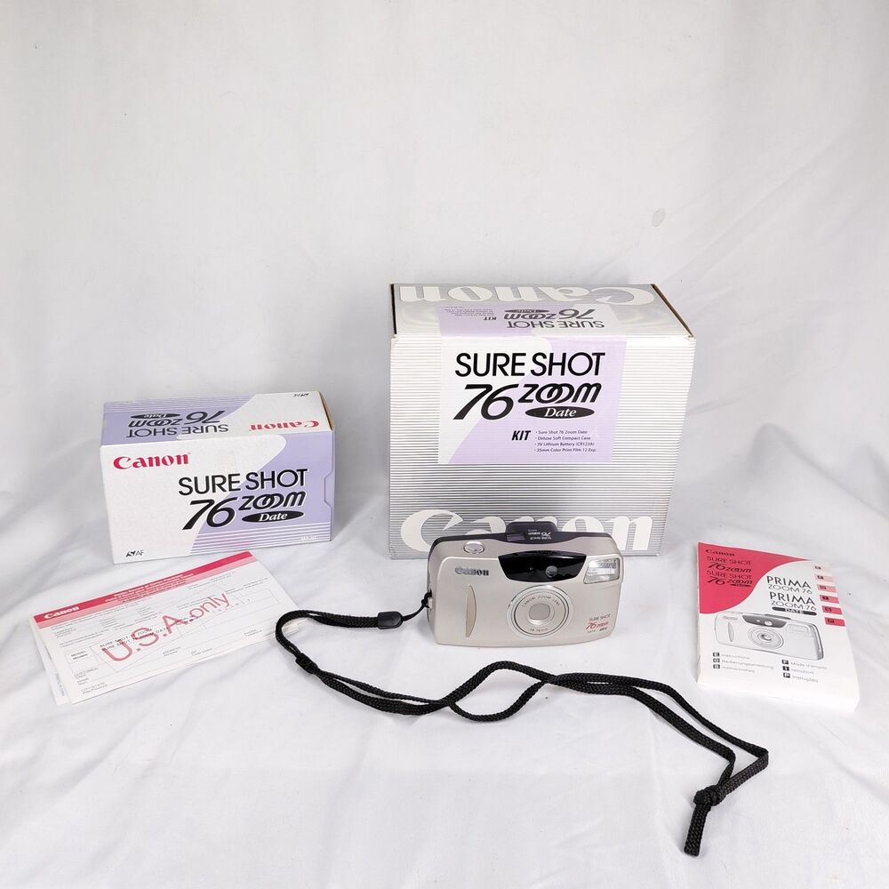 Canon Sure Shot 76 Zoom Date 35mm Film Camera Kit Point & Shoot TESTED W/ Box